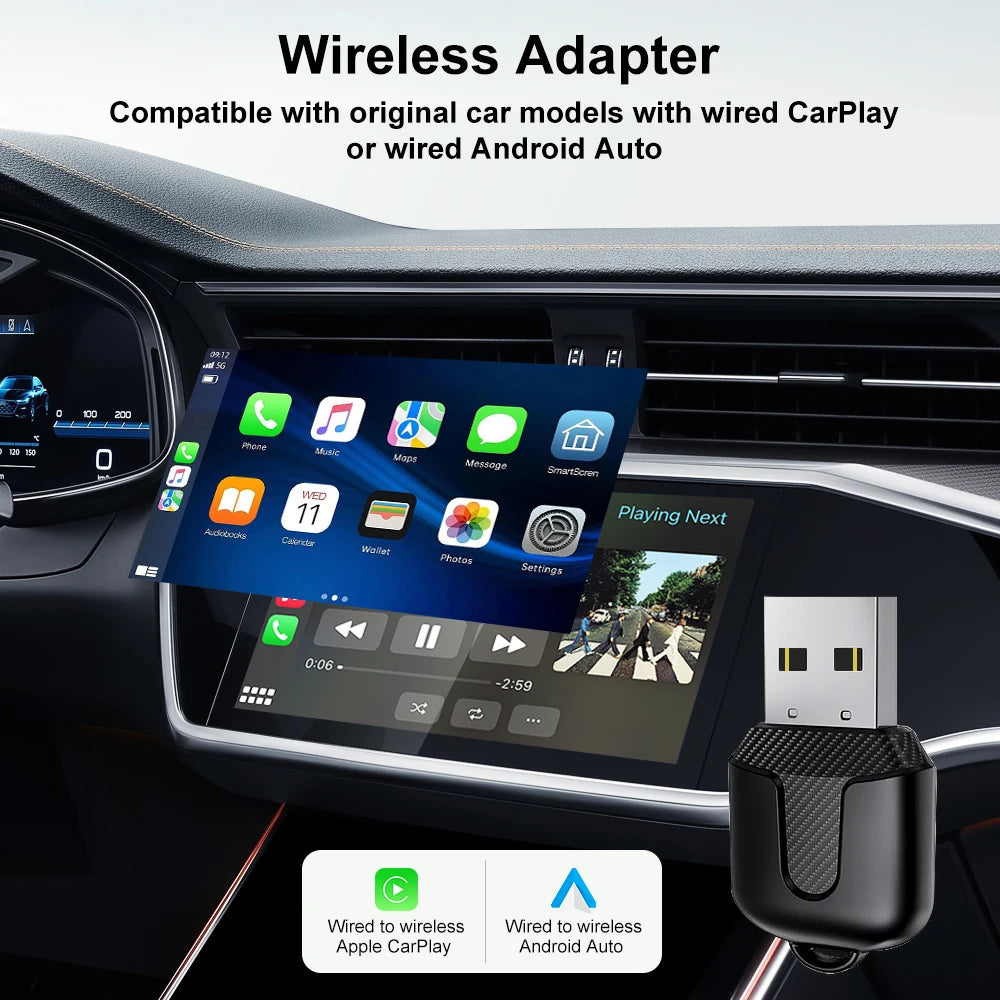 FLIXIVI CarPlay Android Auto Adapter Wired To Wireless 5GHz WiFi5.0, /type-c Plug and Play, for Original Wired CarPlay/Auto Cars