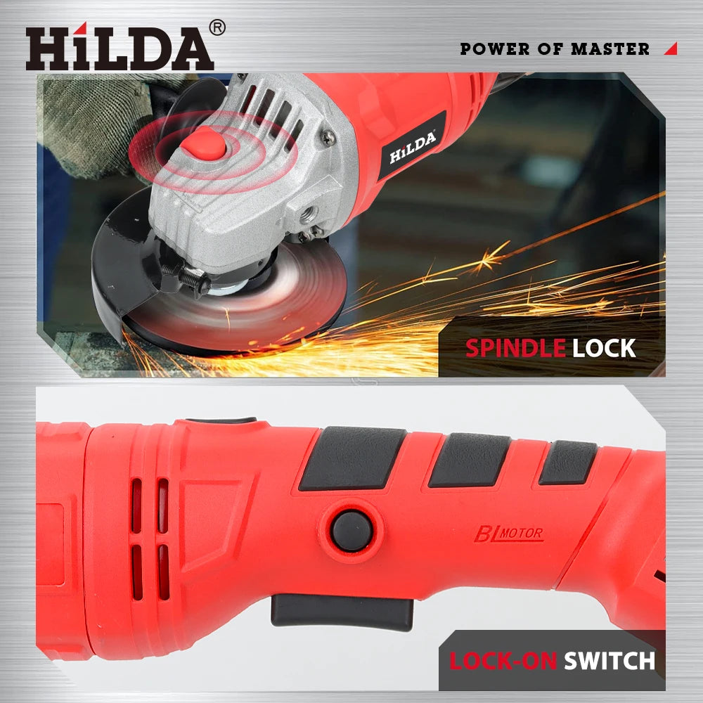 HILDA 21V Handheld Brushless Angle Grinder Cutting Rechargeable Electric Power Tool Polishing Machine Grinder for Makita Battery