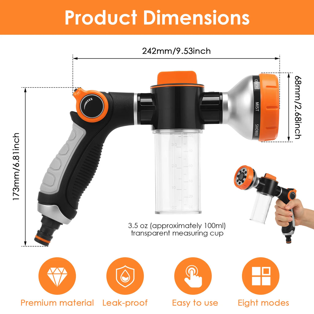 Dog Wash Hose Attachment 8 Pattern Spray Nozzle Thumb Control Pet Shower Sprayer Foam Soap Dispenser For Yard Car Washing