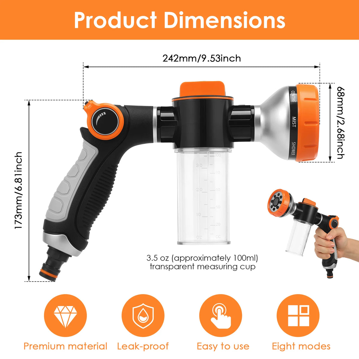 Dog Wash Hose Attachment 8 Pattern Spray Nozzle Thumb Control Pet Shower Sprayer Foam Soap Dispenser For Yard Car Washing