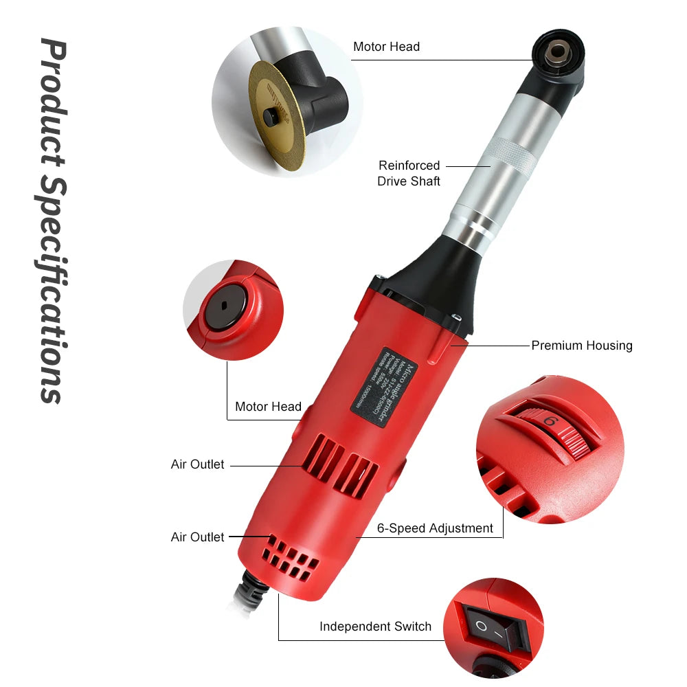 Tungfull 90-Degree Elbow Die Grinder Mold Polisher 550W Multi-Functiont Rotary Tool for Metal Grinding, Wood Carving, Polishing