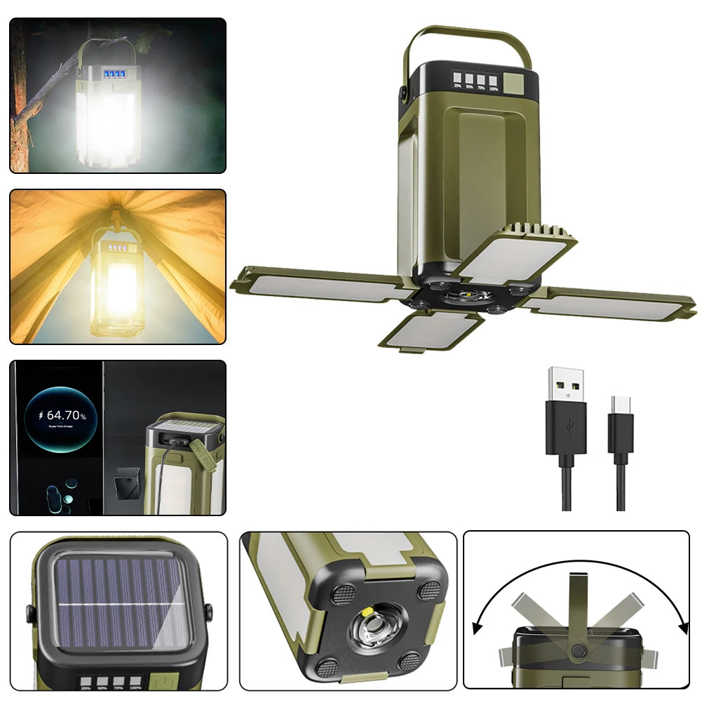 Foldable Camping Light Waterproof Rechargeable Lantern Portable Flashlight LED Tent Light for Camping Hiking Fishing