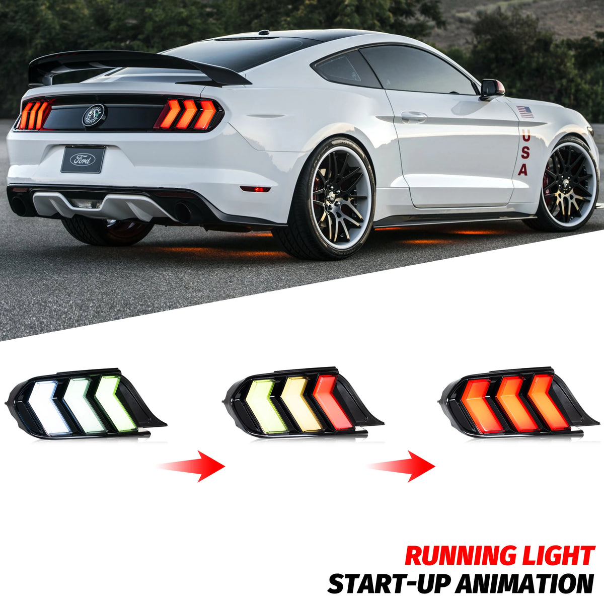 LED RGB Tail Lights for Ford Mustang S550 2015-2023 V6 V8 Color Change Sequential Turn Signal Rear Lamps Assembly
