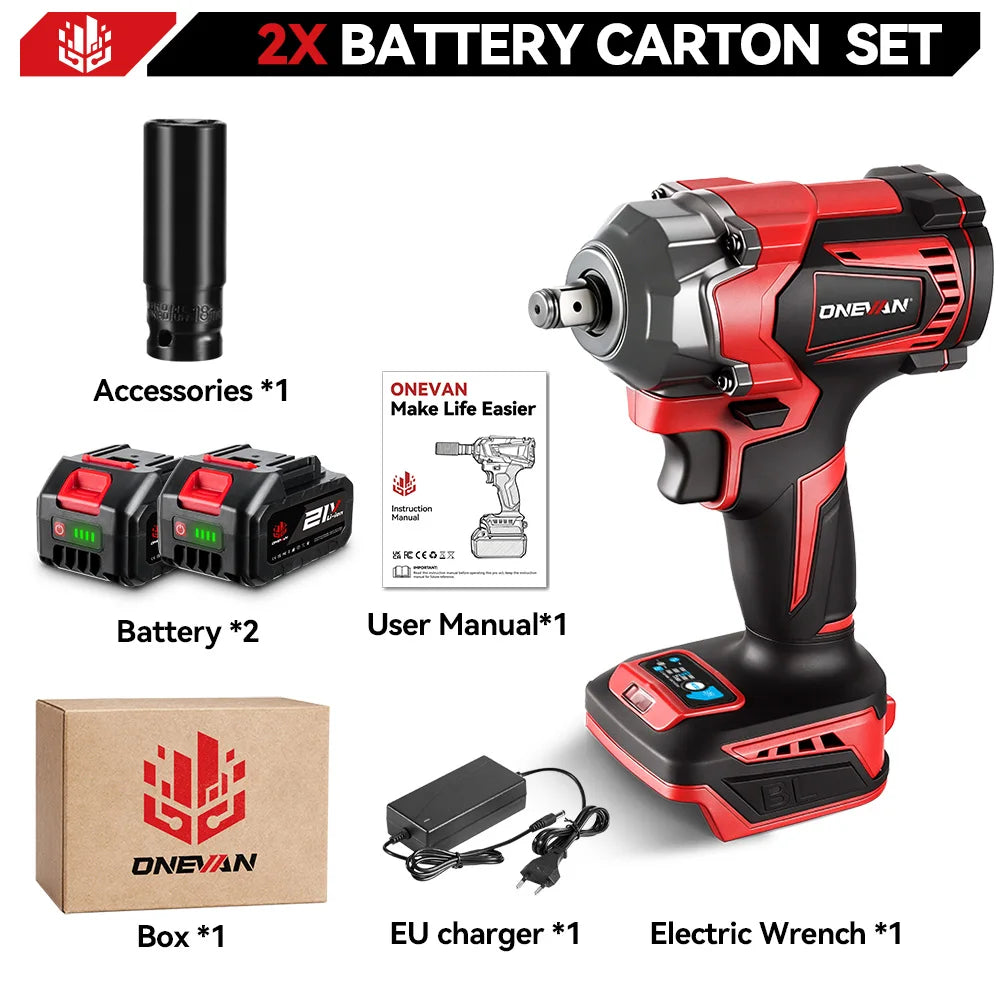 ONEVAN 1200N.M Torque Brushless Electric Impact Wrench 1/2Inch Cordless Wrench Screwdriver Power Tool For Makita 18V Battery Pin