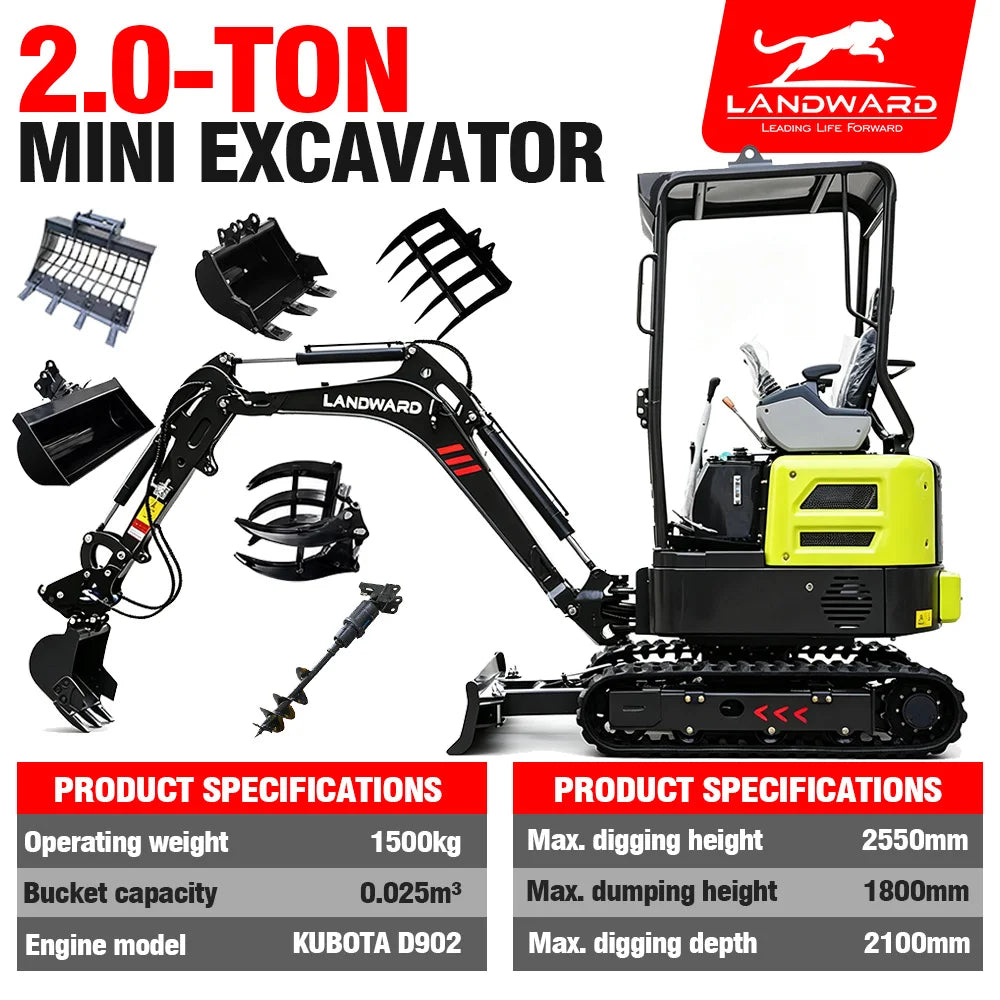3.5 Ton Mini Excavator Hydraulic Pilot Controls Kubota Engine 2 Ton High-Efficiency Home Mini Digger 1.8T Farm Bagger Customized