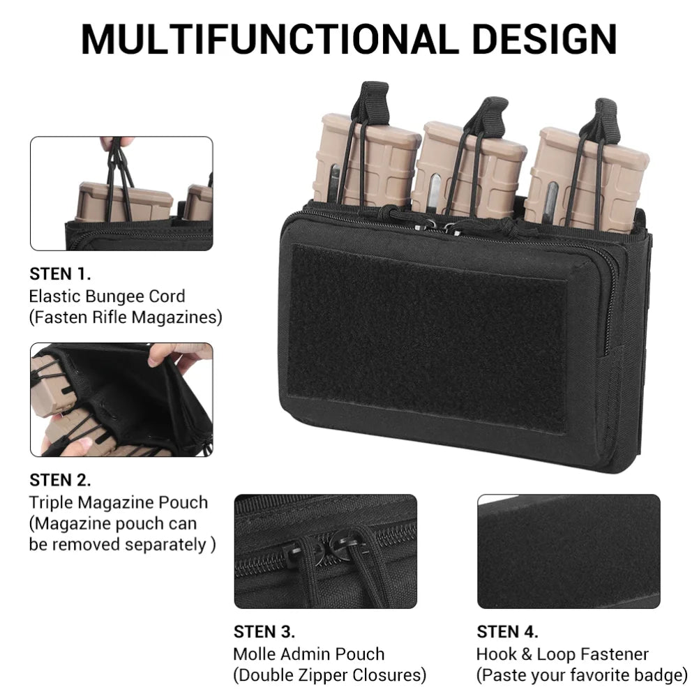 Triple Mag Pouch 5.56/.223 Tactical Magazine Pouch Molle Rifle Chargers Holder Admin Pouch EDC Organizer Detachable Molle Pouch