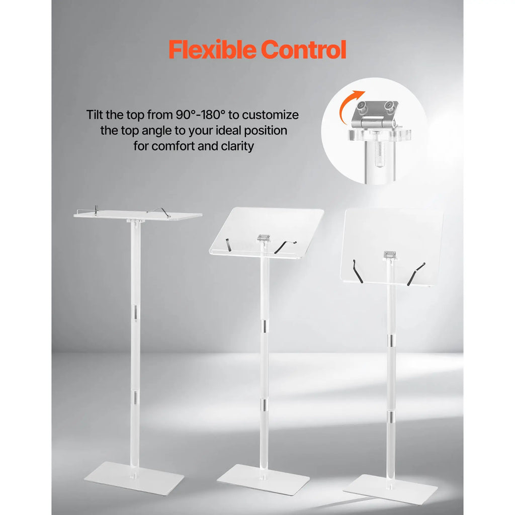 Acrylic Podium Stand 43-Inch Portable Laptop Desk with Wide Reading Surface Adjustable Angle Book Clips Theater Furniture