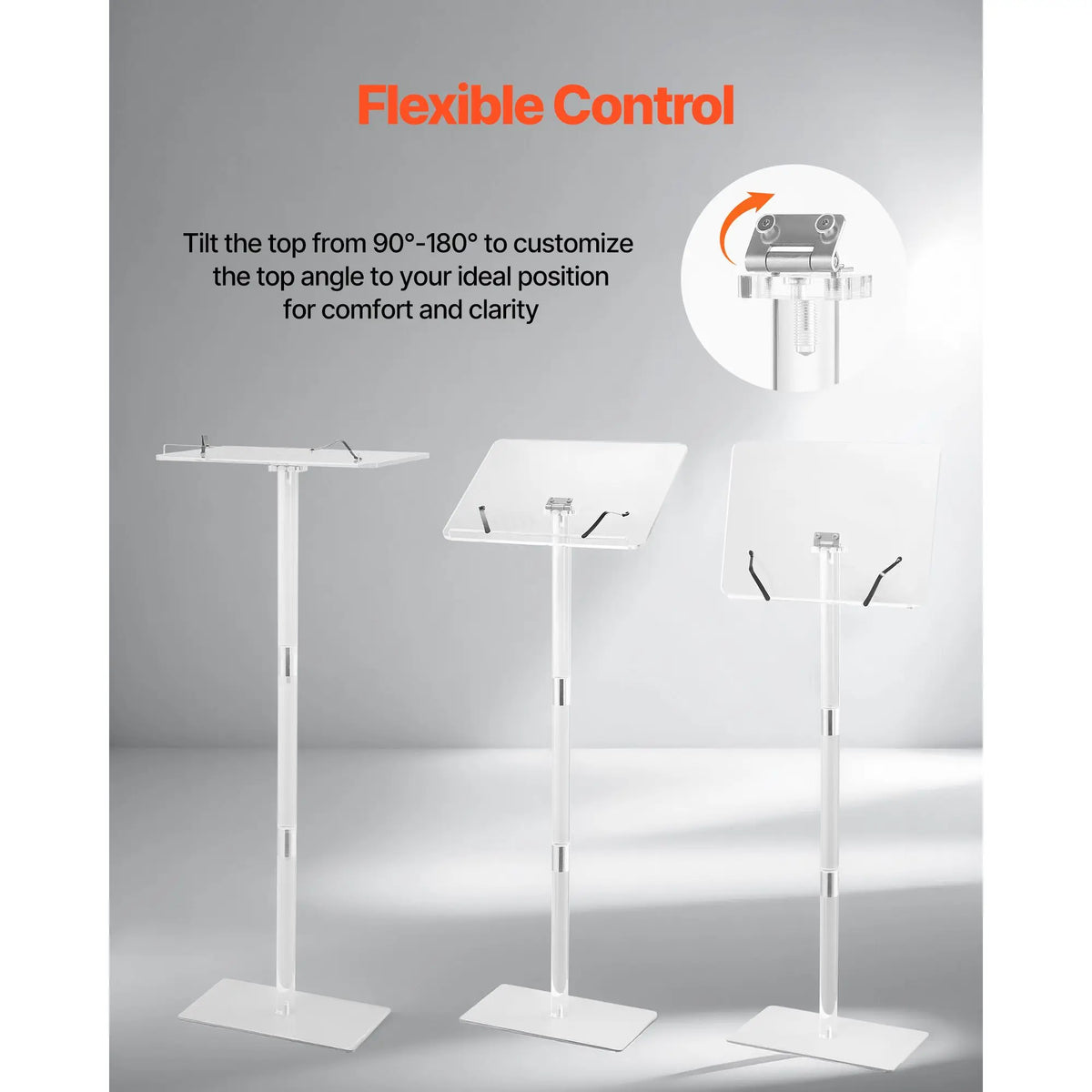 Acrylic Podium Stand 43-Inch Portable Laptop Desk with Wide Reading Surface Adjustable Angle Book Clips Theater Furniture