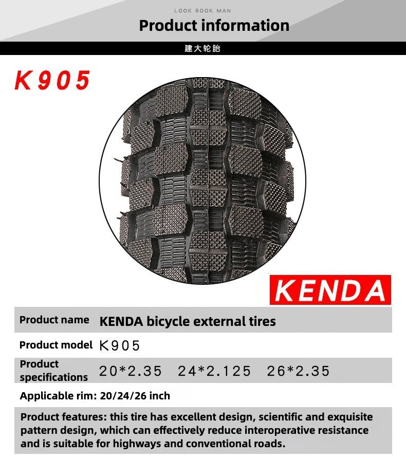 Kenda K905 20 24 26inch *1.75 1.95 2.125 2.3 Mountain Bike Dirt Racing BMX Performance Tire