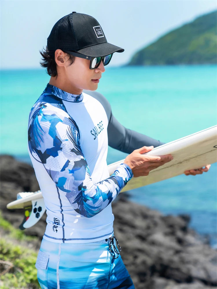 SAILBEE Men UV Protect Swimwear Long Sleeve Swimsuit Mens Rashguard Surfing Rash Guard Surf Shirt For Swimming Sail Drop Ship