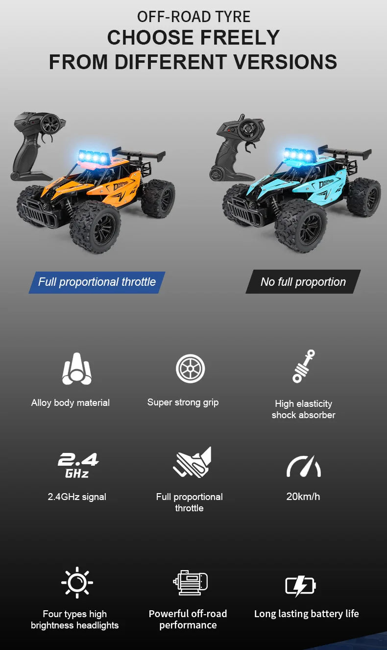 Oike Remote Control Car RC Drift Racing Vehicle Off Road Alloy 2.4G Radio High-Speed Trucks With LED Light Climbing Gift Kid Toy
