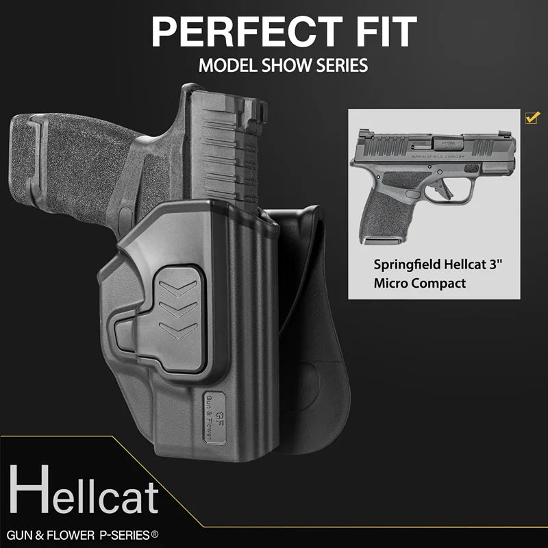 OWB Holster Fit Springfield Hellcat Micro-Compact , Paddle,360 Adjustable,Cant/Index Finger Release Right Hand Outside Waistband