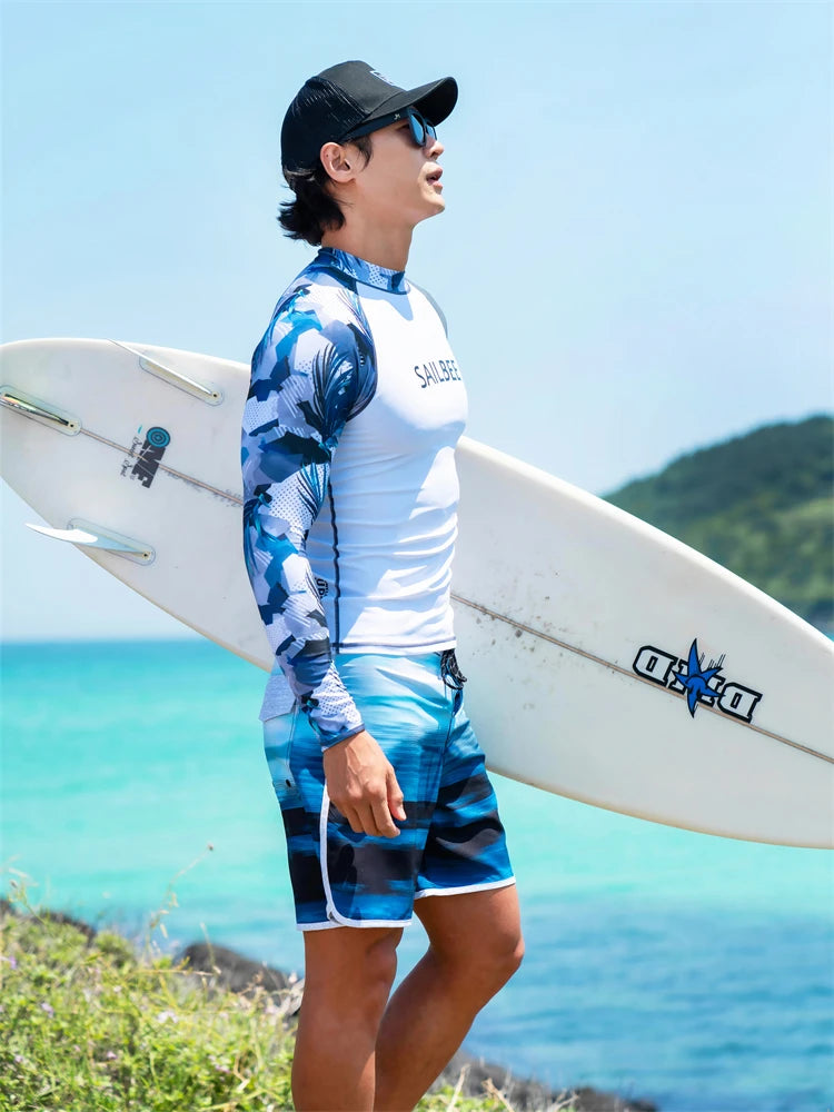 SAILBEE Men UV Protect Swimwear Long Sleeve Swimsuit Mens Rashguard Surfing Rash Guard Surf Shirt For Swimming Sail Drop Ship