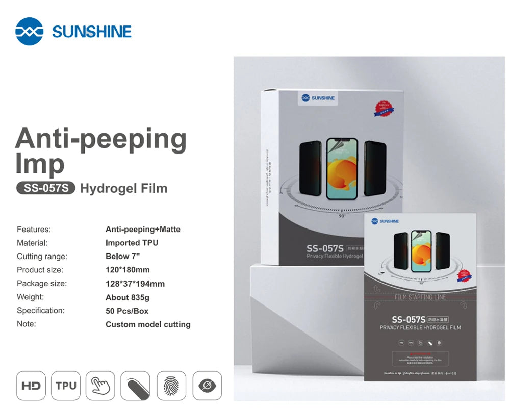 Sunshine Flexible Hydrogel Film SS-057 SS-057A SS-890C Cutting Machine SS-075S TPU Privacy Screen Protective Film With QR CODE