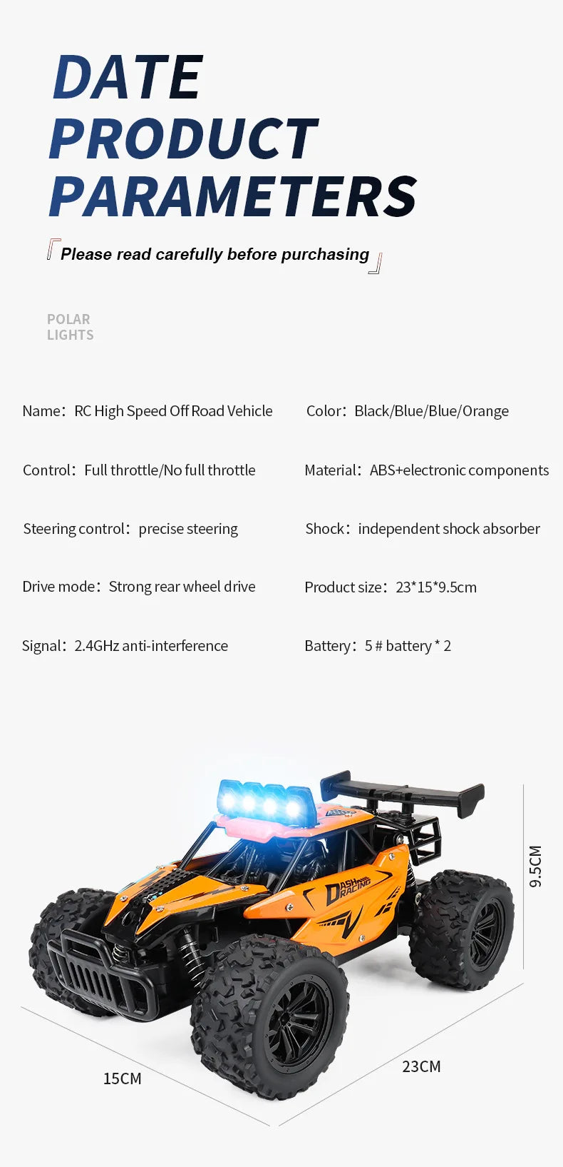 Oike Remote Control Car RC Drift Racing Vehicle Off Road Alloy 2.4G Radio High-Speed Trucks With LED Light Climbing Gift Kid Toy