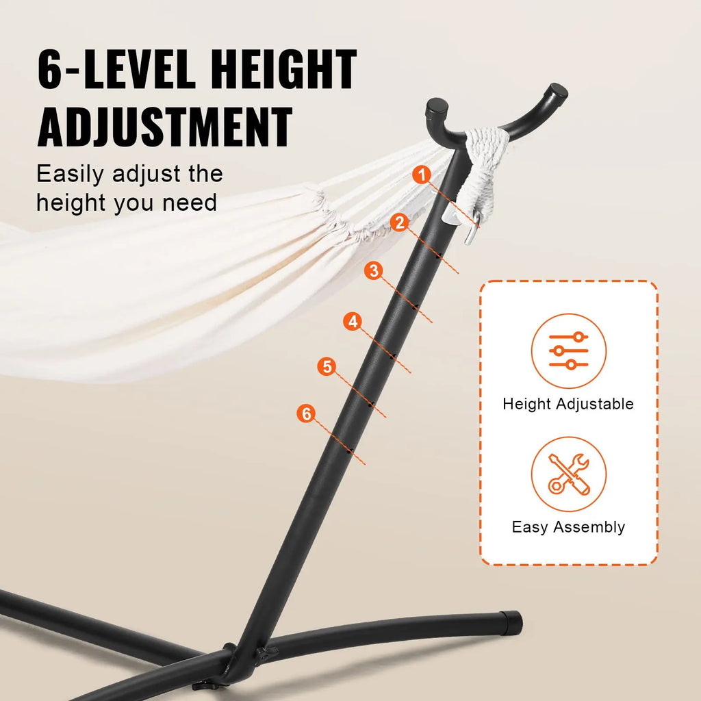 Portable Steel Hammock Stand 450lbs Capacity 2-Person Heavy Duty Adjustable Hooks Fabric Hammock Frame Fits 9.5-12 Inch Beds