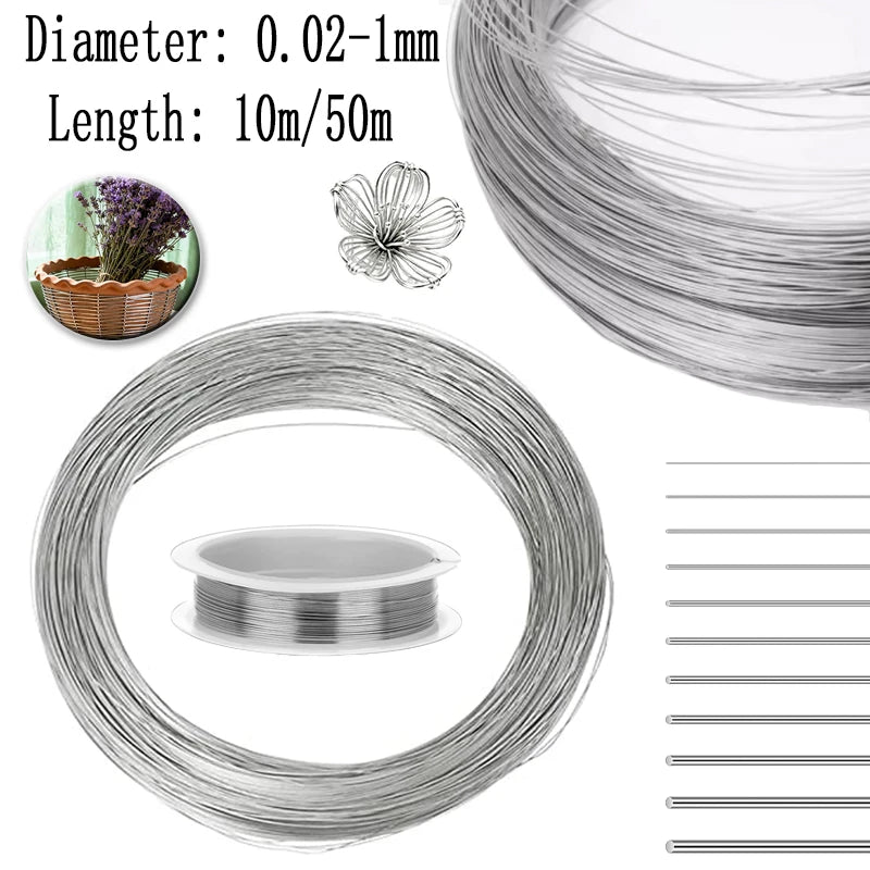 10/50m 0.02-1mm 304 Stainless Steel Wire Rustproof Soft/Hard Single Strand Craft Jewelry Lashing Wire