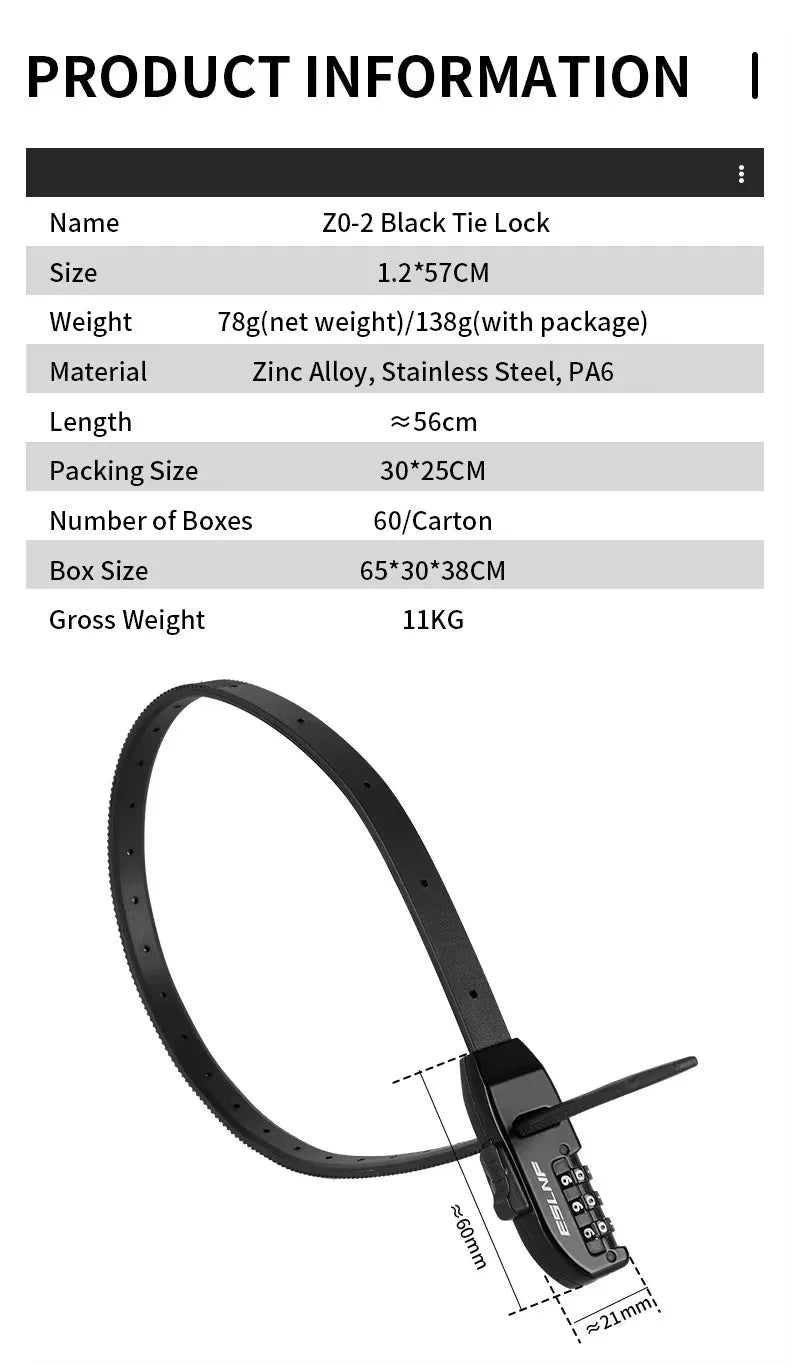 Bicycle Cable Tie Lock Anti-Theft Lock Road Bike Mountain Bike Bicycle Combination Lock Electric Bike Bicycle Helmet Combination