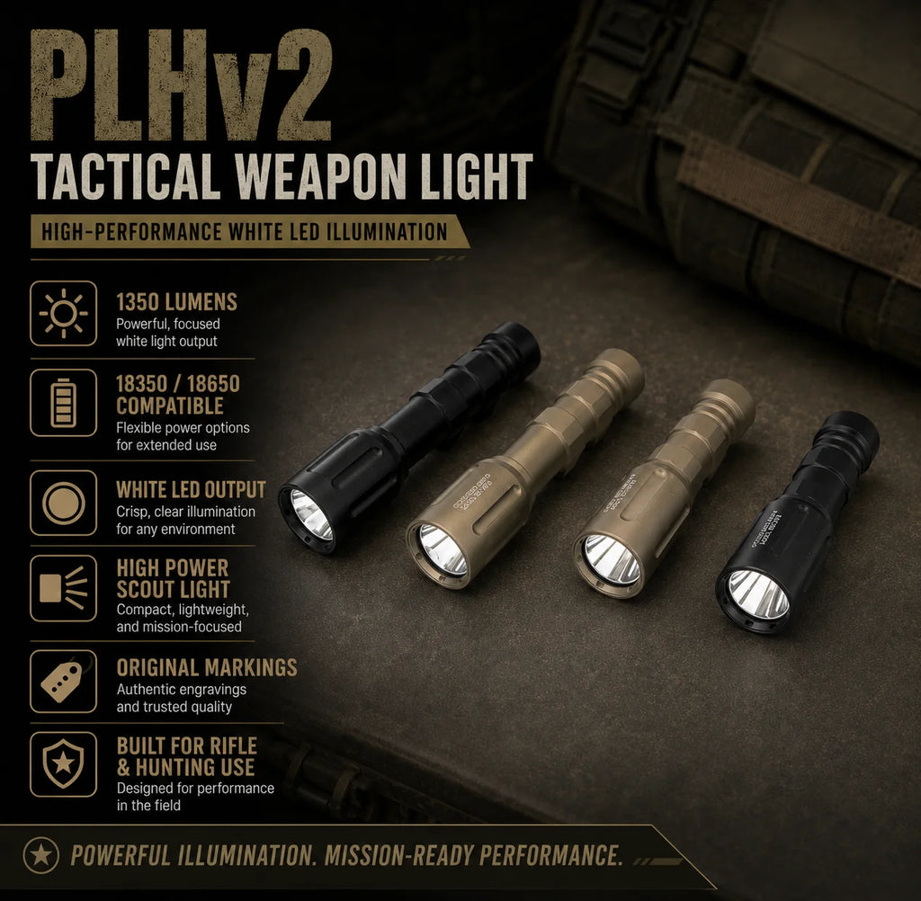 Tactical PLHv2 LED Flashlight 1350 Lumens High Output White Light CNC Aluminum Scout Outdoor Hunting Flashlight Long Short Versi
