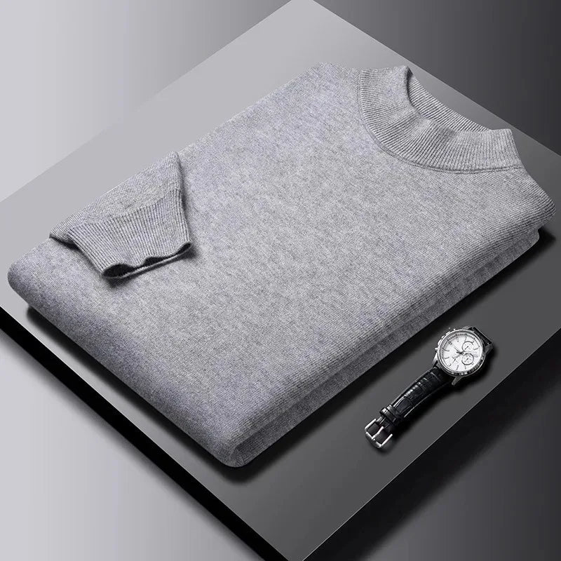New Men's Solid Color Pullover Sweaters Half Turtleneck Long Sleeve Solid Color Breathable Streetwear Autumn Knitted Sweater Men