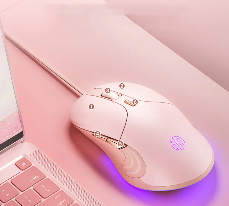 Inphic B8 Wired Mouse 4-speed DPI Adjustment Silent Office Mouse Colorful Breathing Light Effect For PC Laptop
