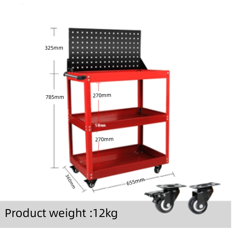 Mechanical Workshop Tools with Wheels, Tool Carts 3-layer Mobile Tool Car, Multifunctional and Heavy-duty Auto Repair Parts Car