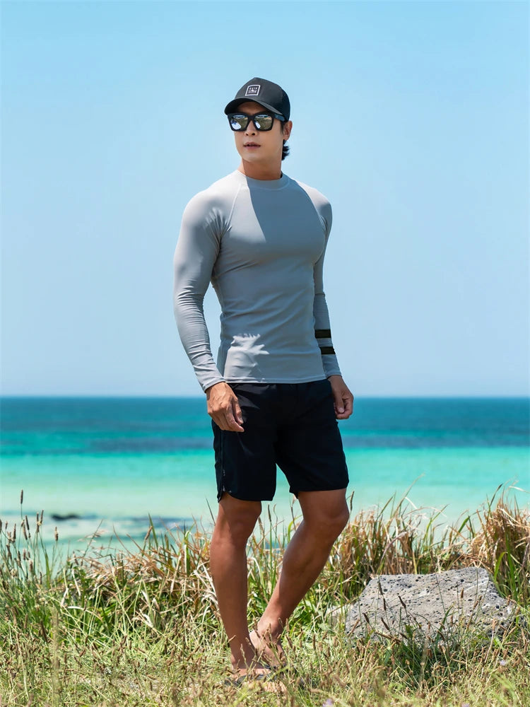 SAILBEE Men UV Protect Swimwear Long Sleeve Swimsuit Mens Rashguard Surfing Rash Guard Surf Shirt For Swimming Sail Drop Ship