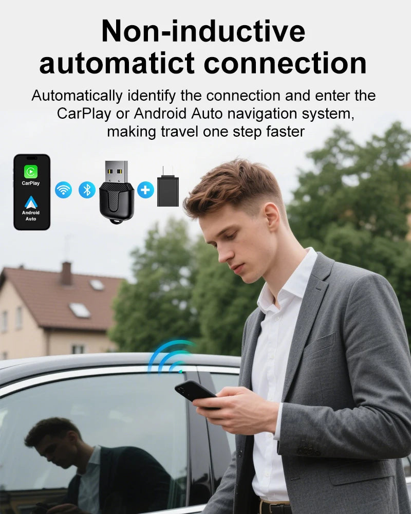 FLIXIVI CarPlay Android Auto Adapter Wired To Wireless 5GHz WiFi5.0, /type-c Plug and Play, for Original Wired CarPlay/Auto Cars