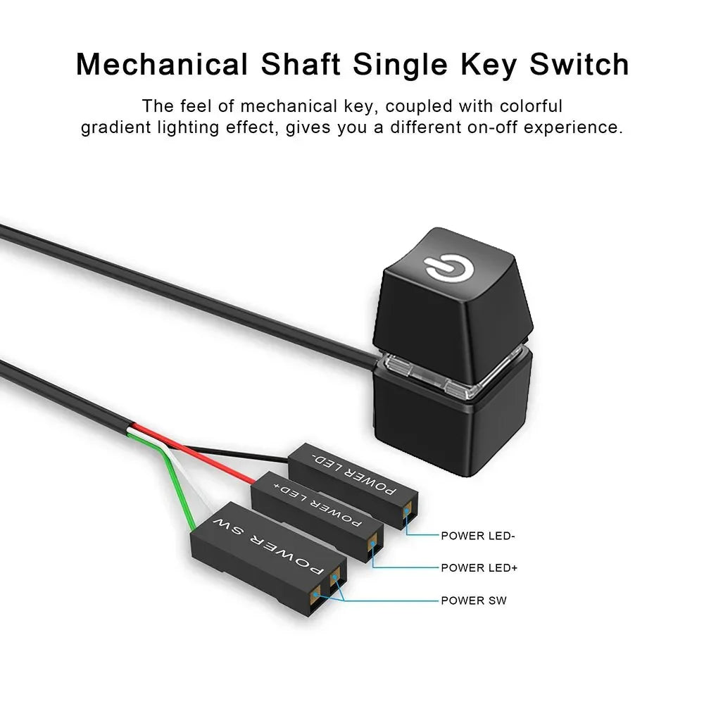 TEUCER Desktop Switch 2m Colorful LED Lights PC Motherboard External Start Power On/Off Button Extension Cable for Office Home