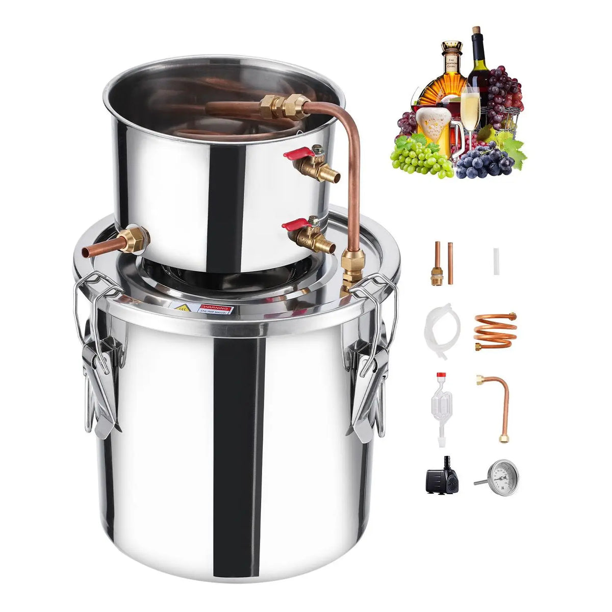 Stainless Steel 3 Gal/11.4 L Alcohol Still with Copper Coil Home Brewing Refining Fermentation Kit Water Alcohol Distiller