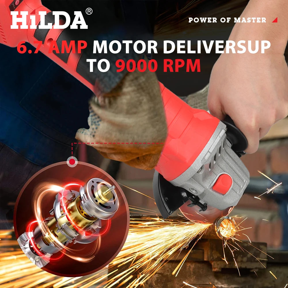 HILDA 21V Handheld Brushless Angle Grinder Cutting Rechargeable Electric Power Tool Polishing Machine Grinder for Makita Battery