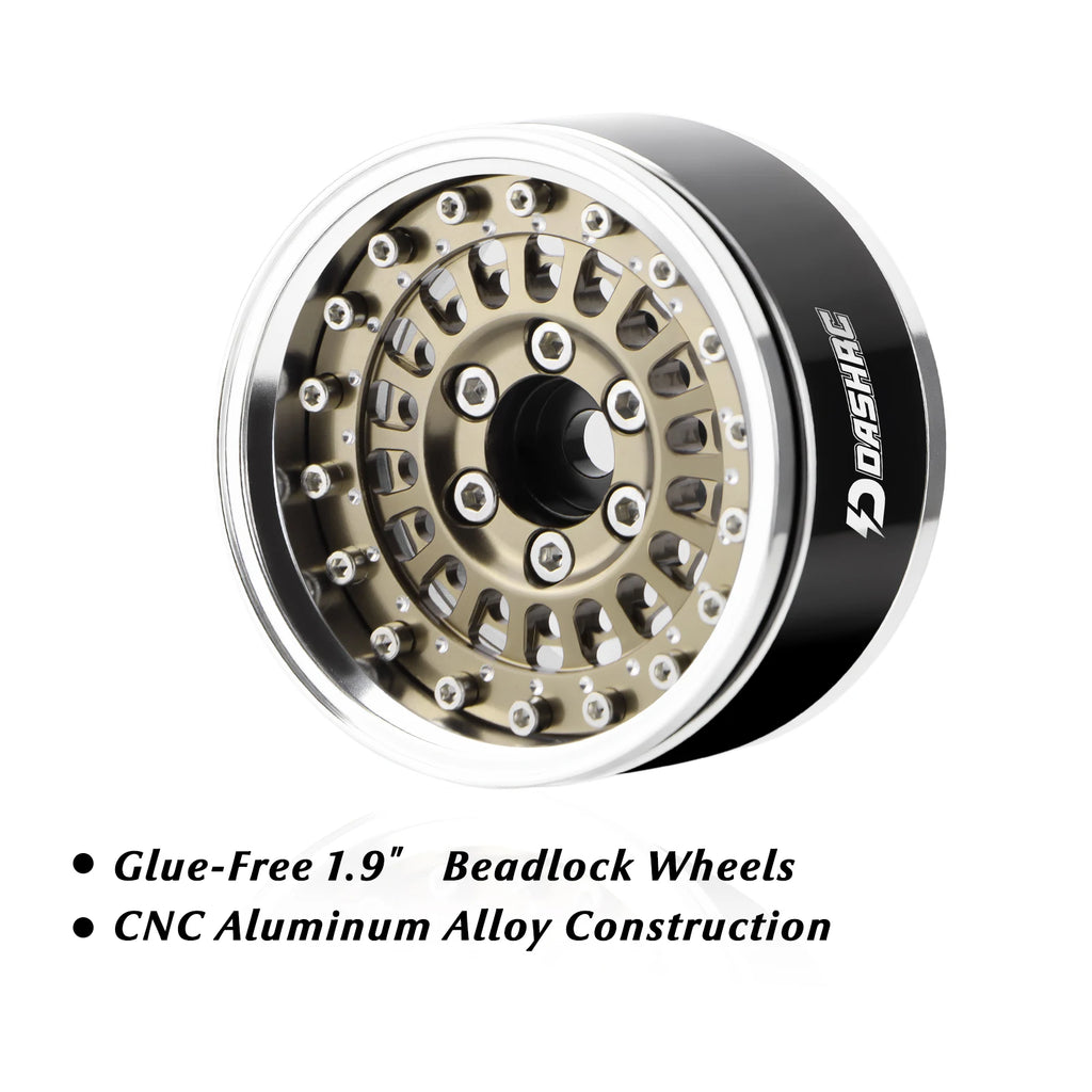 DashRC 1.9" Beadlock Wheels Aluminum Negative Offset Rims 4PCS for 1/10 RC Crawler SCX10 TRX4 TRX6 RC4WD D90