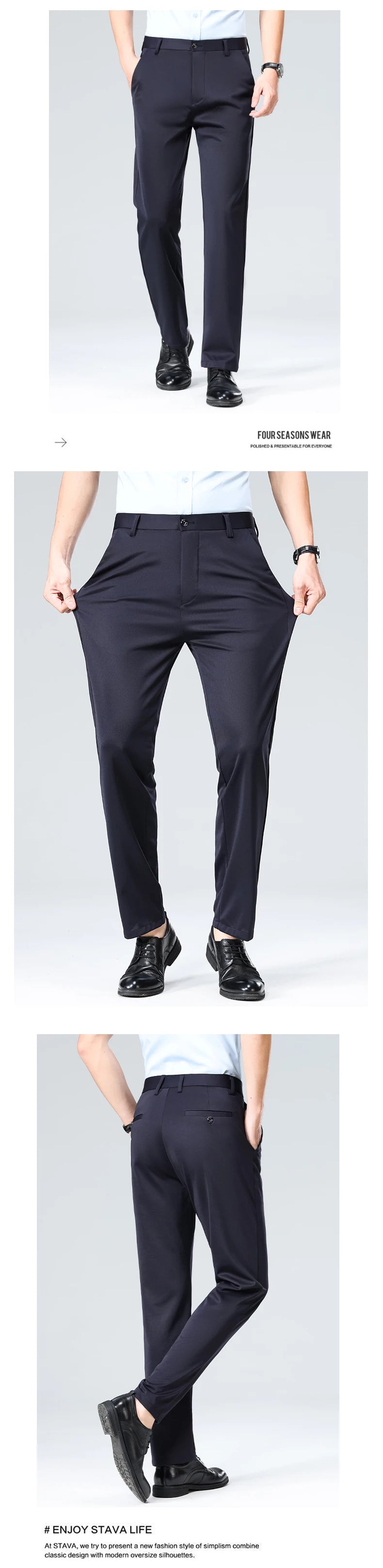 2026 Men's Spring Summer Autumn  Pants Straight Stretch Casual No Trace No Ironing Fabric Silky Cool Feeling Trousers 29-42