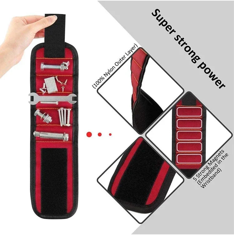Five Rows of Ten Magnets Magnetic Wristband for Holding Screws,Nails,Drilling Bits,Wrist Tool Holder Belts with Strong Magnets