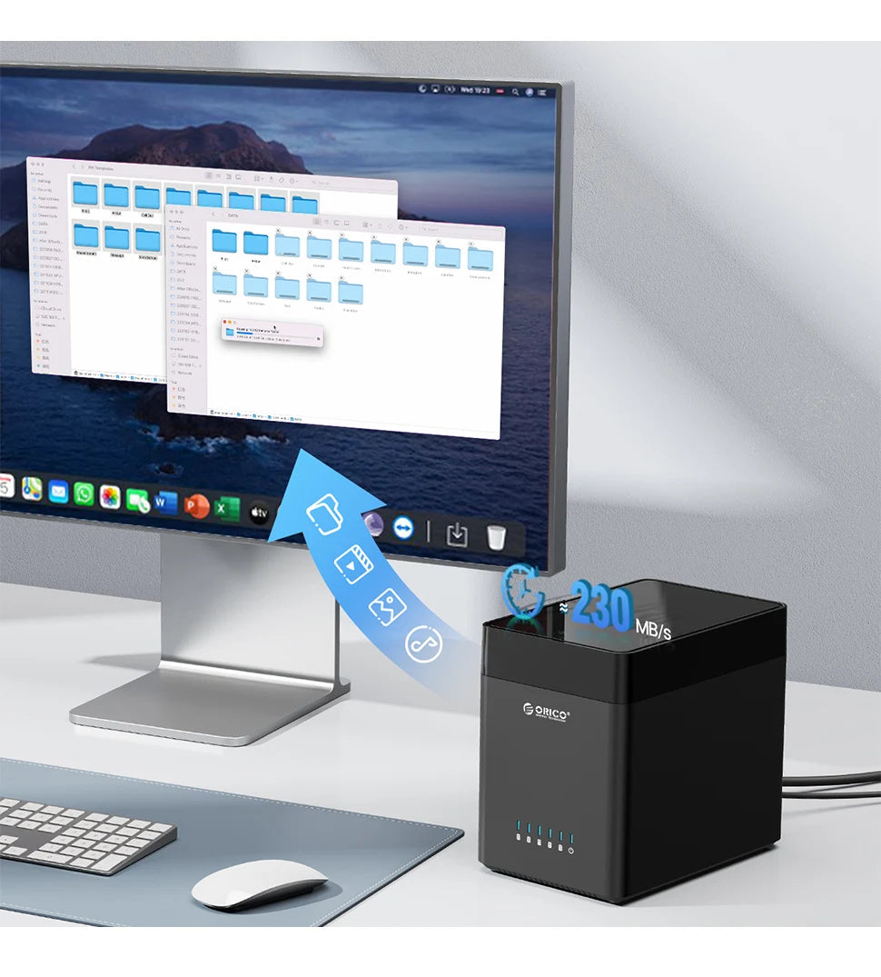 ORICO 5 Bay 3.5" SATA Hard Drive Enclosure HDD Docking Station USB 3.0 Type C External HD Case 90TB Storage Expansion 12V/6.5A