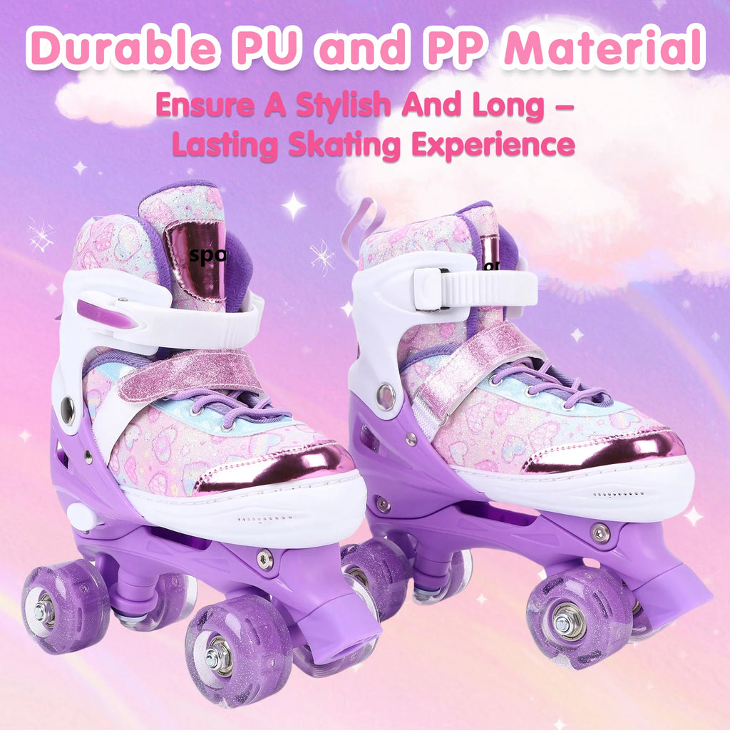 Tomshoo Roller Skates for Kids Girls Ages 6-12 4Size Adjustable Flashing Wheel ABEC Bearing Triple Protection for Outdoor Indoor