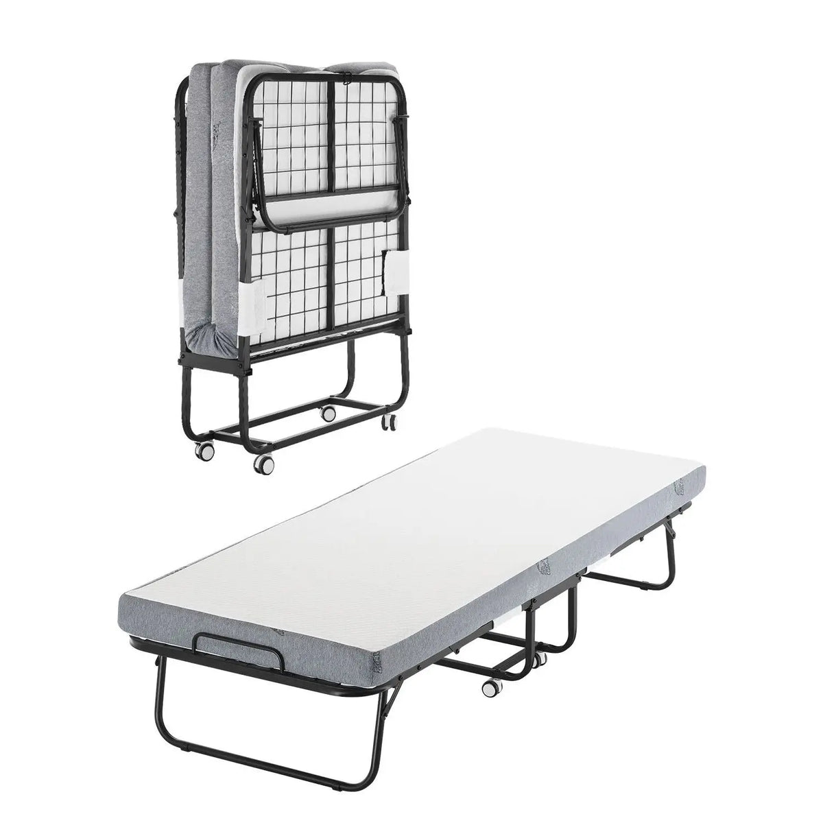 31 in X 75 in Folding Bed with 4 in Mattress Twin Size Rollaway Bed Sturdy Metal Frame with Memory Foam for Hotels