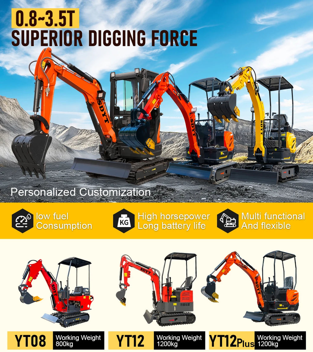 1.8ton Mini Excavator Wide Working Range Low Vibration Long Service Life For Small Commercial Construction Projects Customized