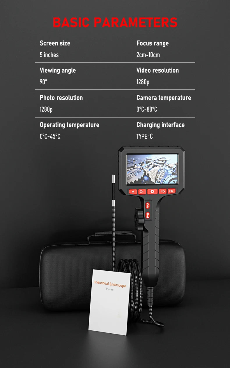 5Inch Borescope, Two-Way Rotary 360° Industrial 3.9mm Camera for Automotive Repair, Plumbing Inspection