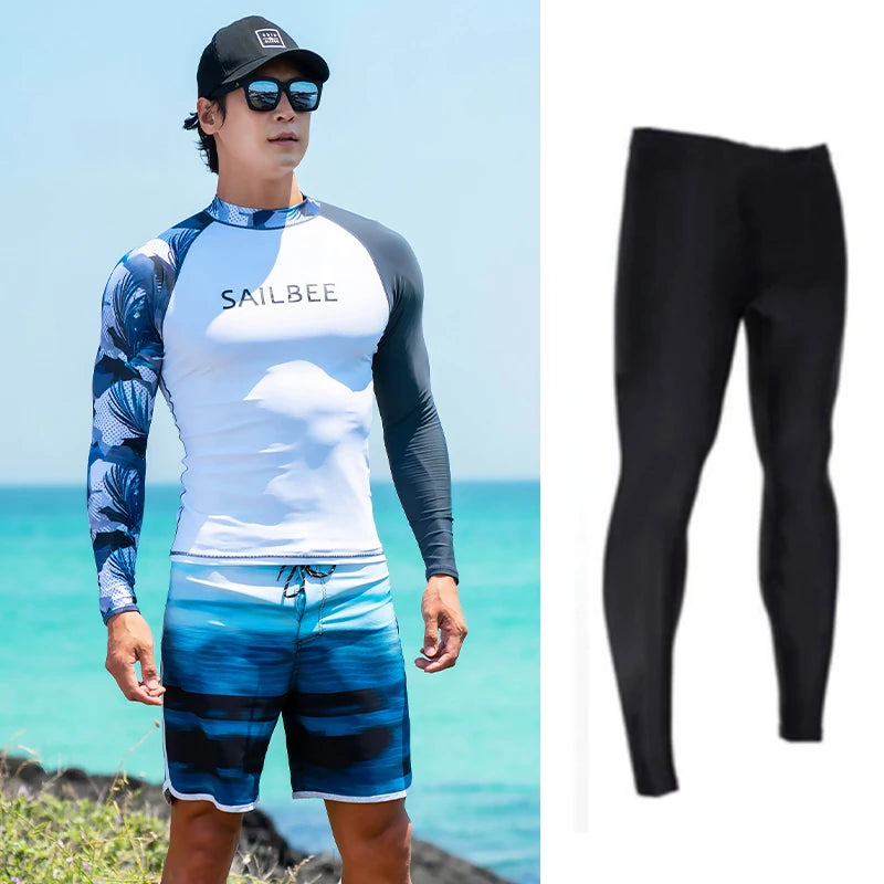 SAILBEE Men UV Protect Swimwear Long Sleeve Swimsuit Mens Rashguard Surfing Rash Guard Surf Shirt For Swimming Sail Drop Ship