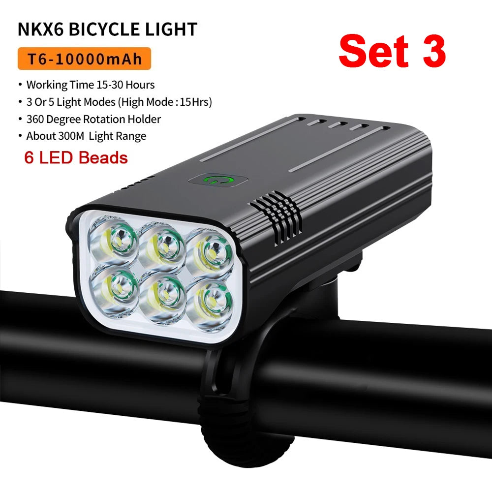 NATFIRE 10000mAh Bicycle Light with Battery Indicator USB Rechargeable Bike Light Set 8 LED Flashlight