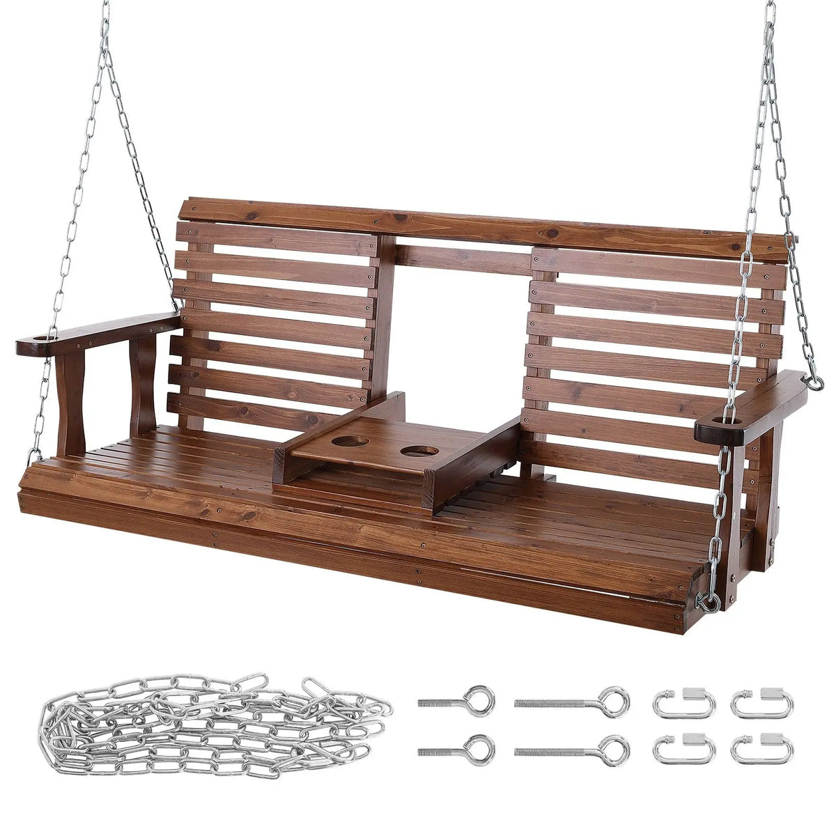 Upgraded 5 ft Wooden Porch Swing Heavy Duty Patio Bench Swing with 880 Lbs Load Capacity for Courtyard Garden for Indoor Use