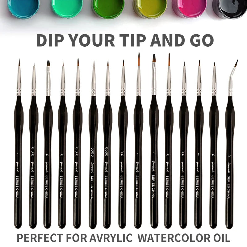 15 Pcs Miniature Hook Line Pen Painting Nylon Hair Multi Shape Pen Head Gouache Watercolor Oil Paint Artists Hand Painted Brush
