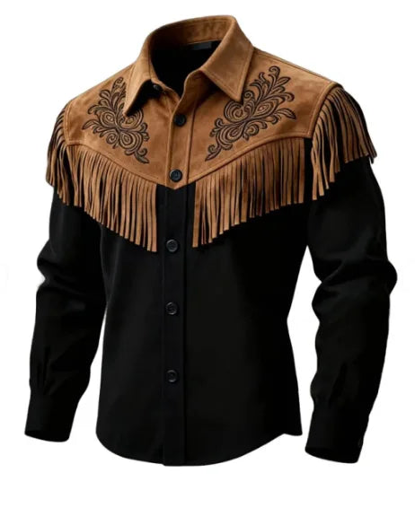 2026 Autumn Winter Men's Fur Fringed Jacket Coat Vintage Ethnic Trendy Button Open Lining Casual  Streetwear