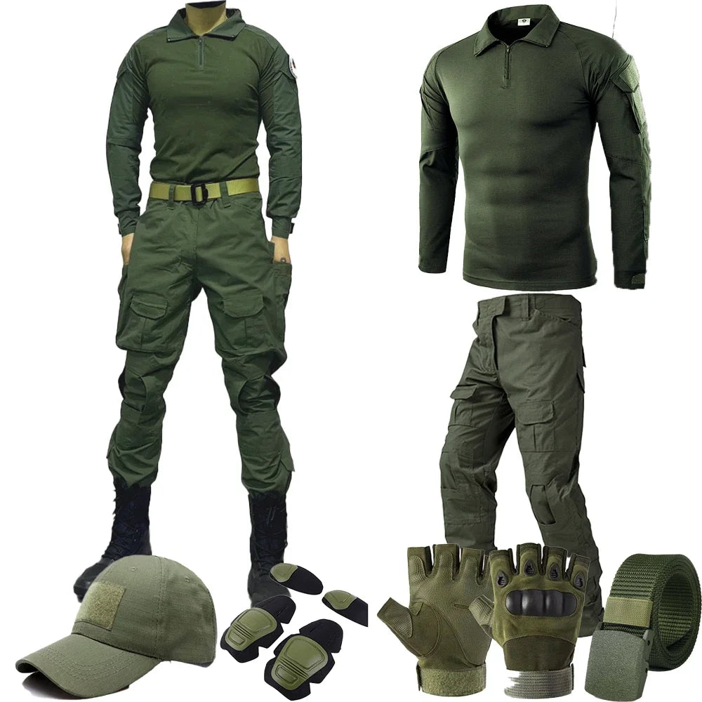 Green Tactical Uniform Suits Milit Multicam Military Camouflage Suit Combat Shirt + Pants Sets Airsoft Hunting Paintball Outdoor