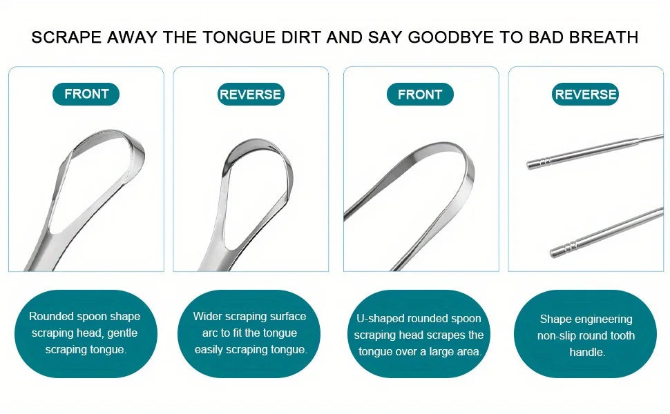 Adult Tongue Scraper Set Stainless Steel Spoon shaped tongue scraper, Reduces Bad Breath,Easy to Use,Oral Hygiene Tongue Cleaner