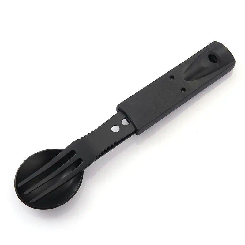 Outdoor Stainless Steel With Whistle Spoon Fork Set Multi Functional Camping Knives Camping Tableware Outdoor Wind Combination