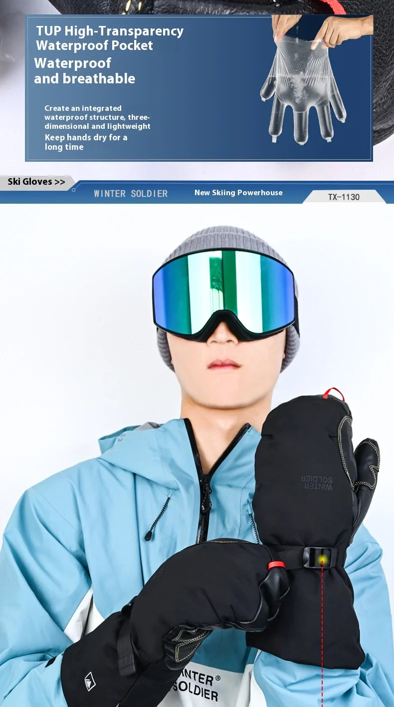 Professional Down Skiing Gloves With Winter Touch Screen Thickened Velvet Wear-Resistant Windproof Waterproof Skiing Gloves