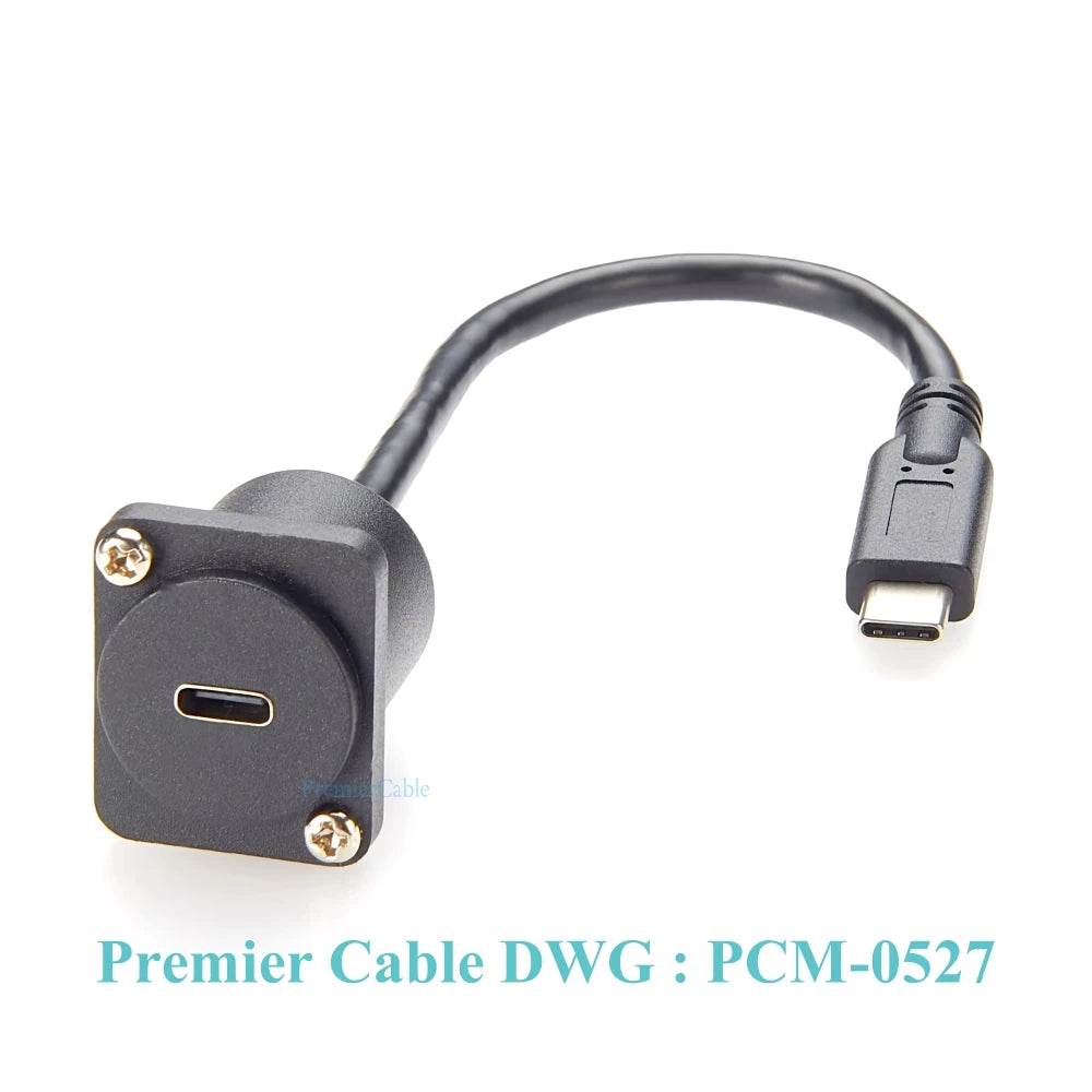 D-Type USB 3.1 C Male to Female Extension Cable Flange Chassis Panel Mount Bulkhead USB Type C Adapter 10Gbps Data Transfer