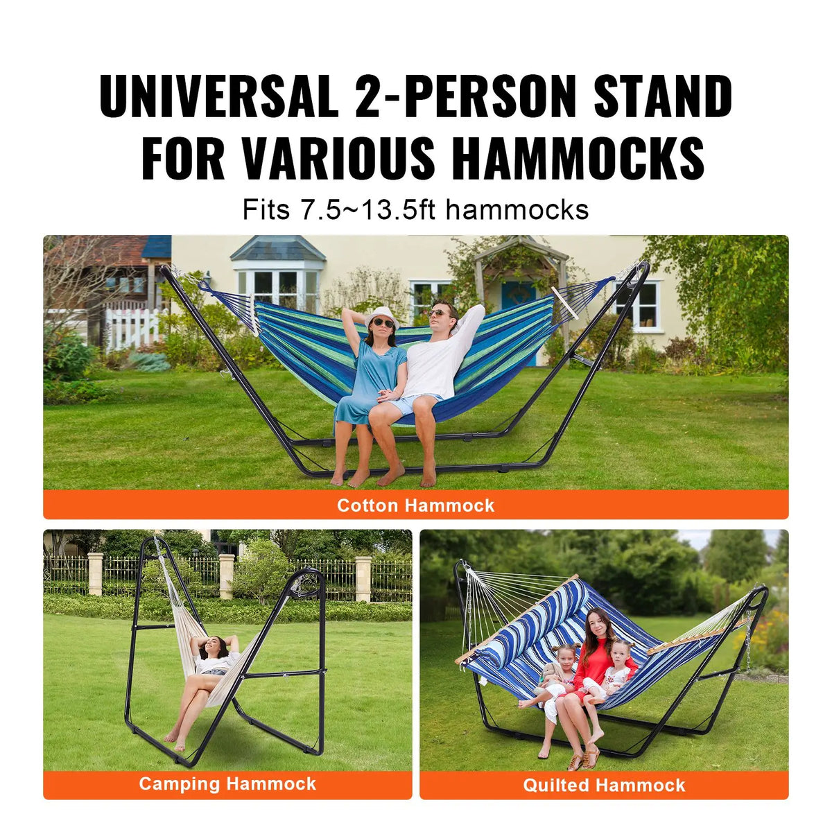 Universal Heavy-Duty 550 Lbs Capacity Hammock Stand Adjustable 2-Person Stand for 7.5-13.5 ft Hammocks Portable Outdoor